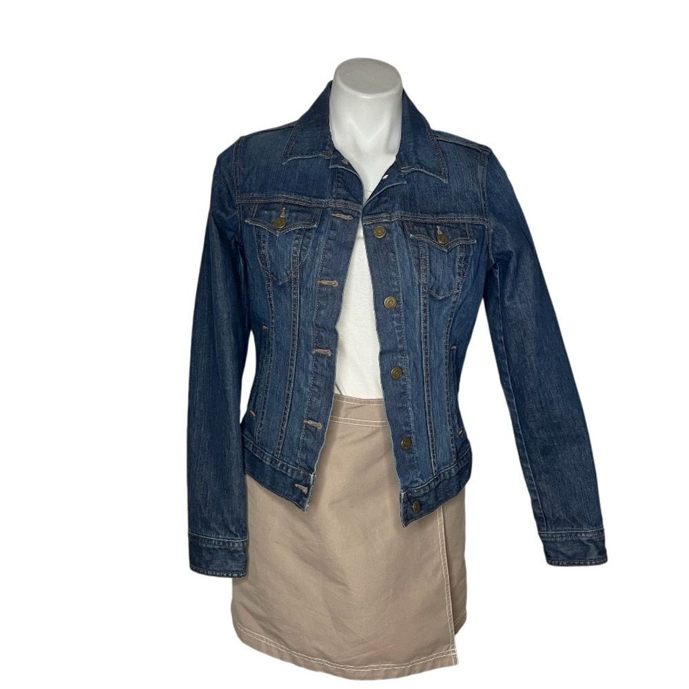 OLD NAVY Blue Denim Jean Jacket Trucker Jacket Pointed Collar Flaps Size Medium - Picture 3 of 11